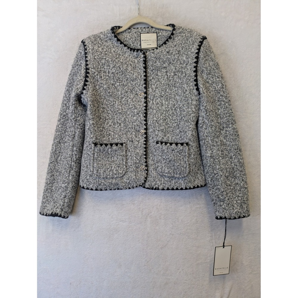 Bagatelle Collection Gray Salt and Pepper‎ Lady Jacket Crochet Trim Small NWT